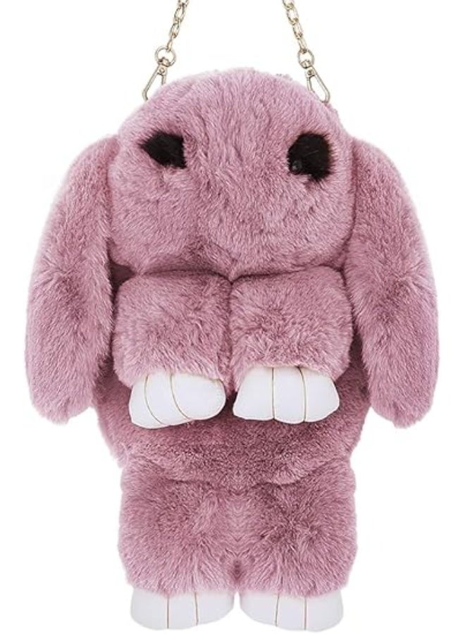 Rabbit-shaped fur crossbody bag, small backpack with gold chain - Image 3